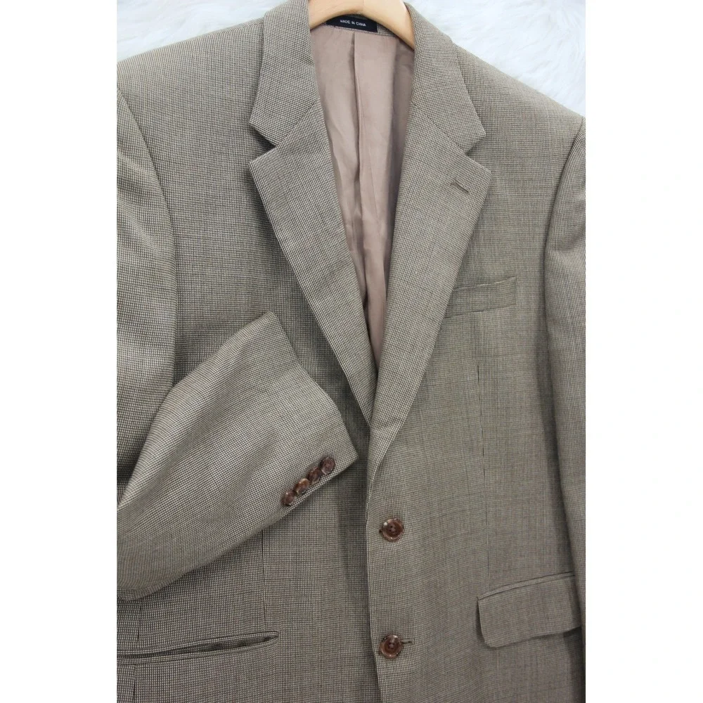Lauren Ralph Lauren Blazer Men 40R Beige Wool Silk Houndstooth Sport Coat Jacket